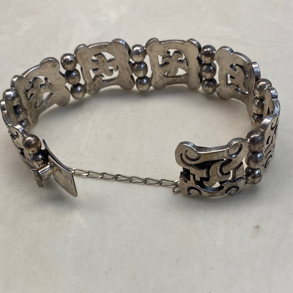 Vintage-Inspired Sterling Silver Filigree Link Bracelet 83g - Picture 2 of 5